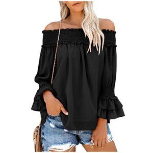 Off The Shoulder Long Bell Sleeve Top